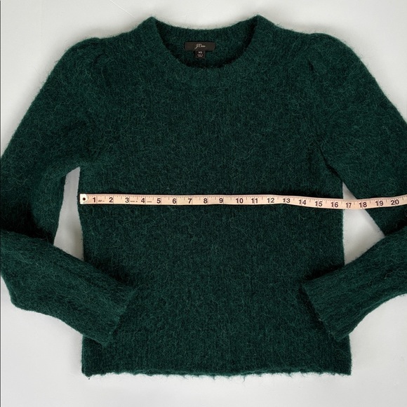 J. Crew Puff Sleeve Fuzzy Crewneck Sweater In Old Forest Alpaca Merino Blend XS - Picture 16 of 17